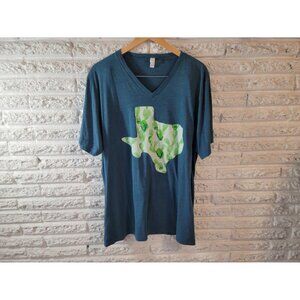 Texas Cactus Womens Top 2XL Plus Tee Short Sleeve Blue Polyester Blend BLU214E